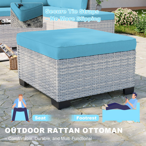 13-Piece Patio Furniture Set, Outdoor Patio Furniture with Swivel Chairs Set, Ottomans, 55,000 BTU Fire Pit Table, Modular Patio Sofa, Dual-Strand Wicker Rattan, Rust-Resistant Frame, Lake Blue