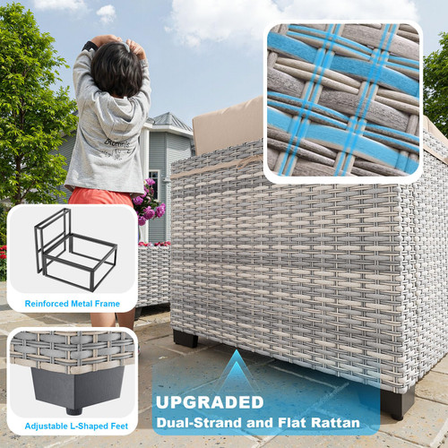 17-Piece Patio Furniture Set, Outdoor Patio Furniture with Swivel Chairs Set, Thick Cushions, Modular Patio Sofa, Dual-Strand Wicker Rattan, Rust-Resistant Frame, Khaki