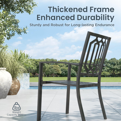 5-Piece Metal Patio Outdoor Table and Chairs Outdoor Dining Set - 37" Square Patio Table w/1.57" Umbrella Hole and 4 Backyard Garden Stackable Dining Chairs, Black