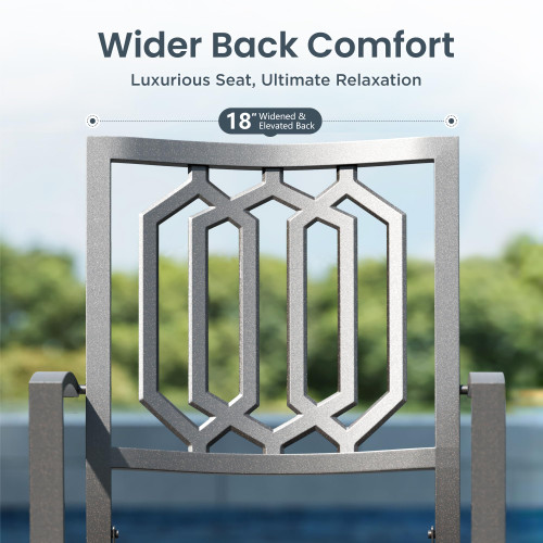 5-Piece Outdoor Dining Set, 4 Steel Metal Swivel Patio Chairs & 1 Square Dining Table, Paperclip Pattern Back, Classic Black