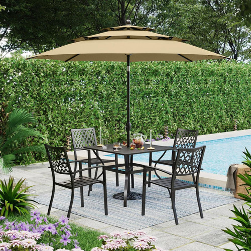 5-Piece Metal Patio Outdoor Table and Chairs Outdoor Dining Set - 37" Square Patio Table w/1.57" Umbrella Hole and 4 Backyard Garden Chairs