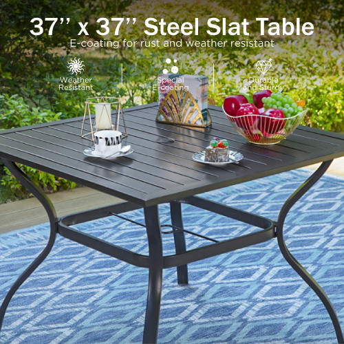 5-Piece Metal Patio Outdoor Table and Chairs Outdoor Dining Set - 37" Square Patio Table w/1.57" Umbrella Hole and 4 Backyard Garden Chairs