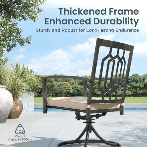 5 Pieces Outdoor Dining Set for 4, 37” Square Wrought Iron Table with Mesh Tabletop & Swivel Metal Steel Chairs with Cushions, Outside Furniture Set for Patio, Porch, Deck, Backyard