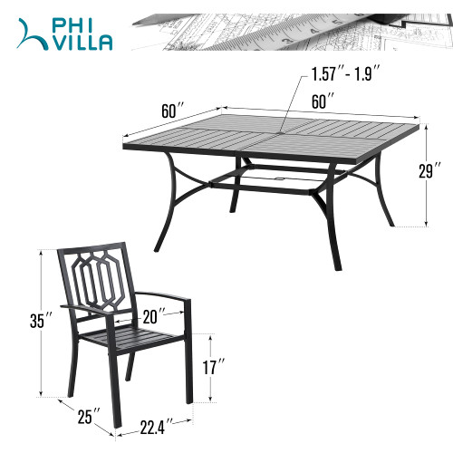 9-Piece Outdoor Dining Set, Square Metal Table (60") with Umbrella Hole and 8 Stackable Dining Chairs – Perfect for Patio, Garden, Deck, Porch, and Yard, 9PCS Outdoor Dining Set Style 2