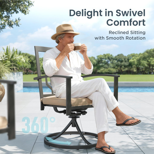 9 Pieces Outdoor Dining Set for 8, 60” Square Wrought Iron Table with Wood-Like Tabletop & Swivel Metal Steel Chairs, Large Outside Furniture Set for Patio, Porch, Deck, Backyard