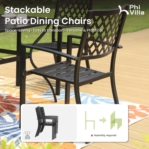 9-Piece Outdoor Dining Set, Retangualr Metal Table (60") with Umbrella Hole and 8 Stackable Dining Chairs – Perfect for Patio, Garden, Deck, Porch, and Yard, 9PCS Outdoor Dining Set Style 1