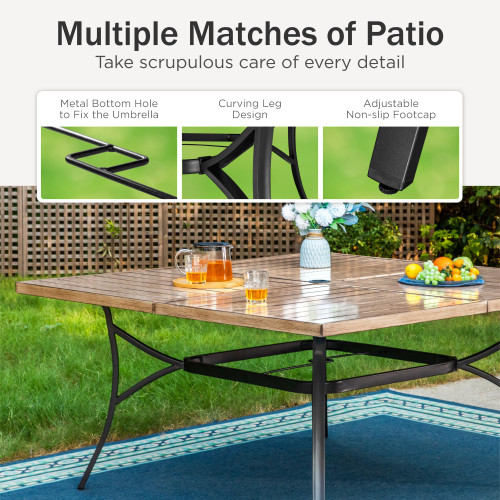 9-Piece Outdoor Dining Set, Retangualr Metal Table (60") with Umbrella Hole and 8 Stackable Dining Chairs – Perfect for Patio, Garden, Deck, Porch, and Yard, 9PCS Outdoor Dining Set Style 1