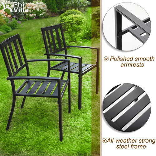 9 Pieces Outdoor Dining Set for 8, 60” Wood-Like Large Square Metal Steel Dining Table & Stackable Iron Chairs, Dining Furniture Set for Patio, Deck, Yard, Porch