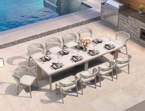 11 Pieces Outdoor Dining Set Patio Dining Furniture Aluminum Wicker Rattan Outdoor Dining Table and Chairs for Lawn Garden Backyard Champagne