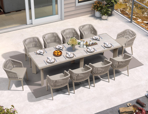 11 Pieces Outdoor Dining Set Patio Table and Chairs Set Aluminum Wicker Rattan Patio Furniture Set for Lawn Garden Backyard Champagne