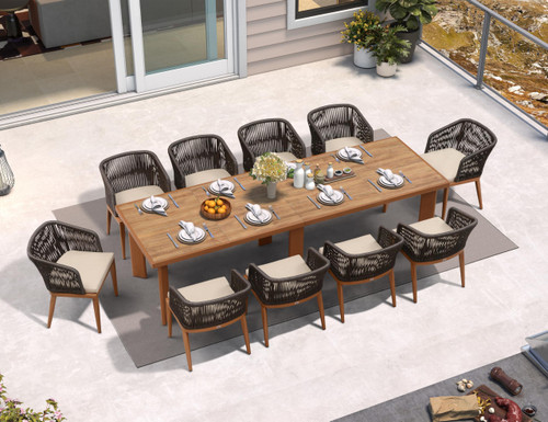 11 Pieces Large Outdoor Dining Set Patio Table and Chairs Set Aluminum Wicker Rattan Patio Furniture Set for Lawn Garden Backyard Brown