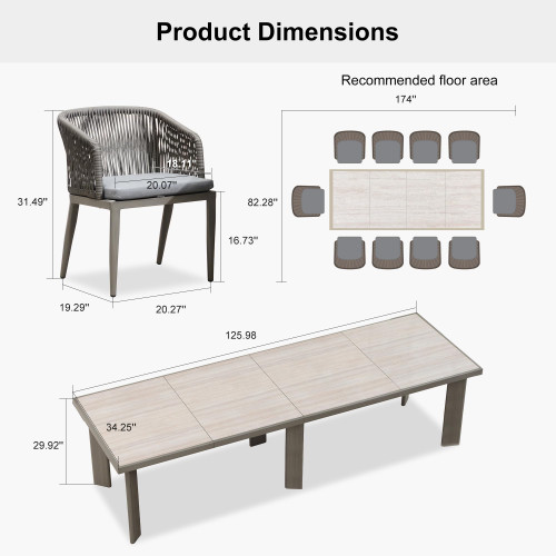 11 Pieces Outdoor Dining Table and Chairs Set Patio Dining Set Aluminum Wicker Rattan Patio Furniture Set for Lawn Garden Backyard Grey
