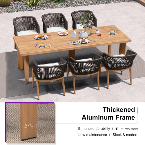 11 Pieces Outdoor Dining Set Patio Table and Chairs Set Aluminum Wicker Rattan Patio Furniture Set for Lawn Garden Backyard Teak