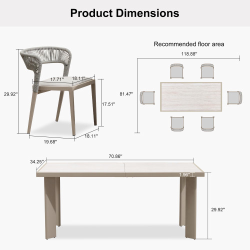 7 Pieces Outdoor Dining Set Patio Dining Furniture Aluminum Wicker Rattan Patio Table and Chairs Set for Lawn Garden Porch Champagne