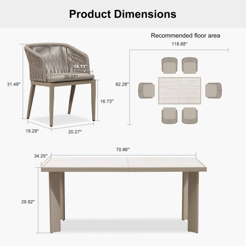 7 Pieces Outdoor Dining Set Patio Table and Chairs Set Aluminum Wicker Rattan Patio Furniture Set for Lawn Garden Porch Champagne