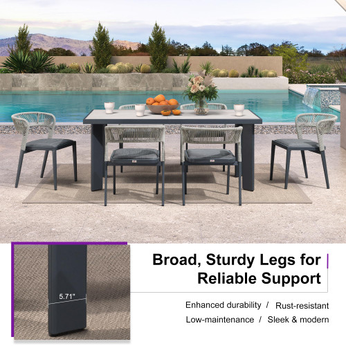 7 Pieces Outdoor Dining Set Patio Table and Chairs Set Aluminum Wicker Rattan Patio Furniture Set for Lawn Garden Porch Beige Marble Color Outdoor Set