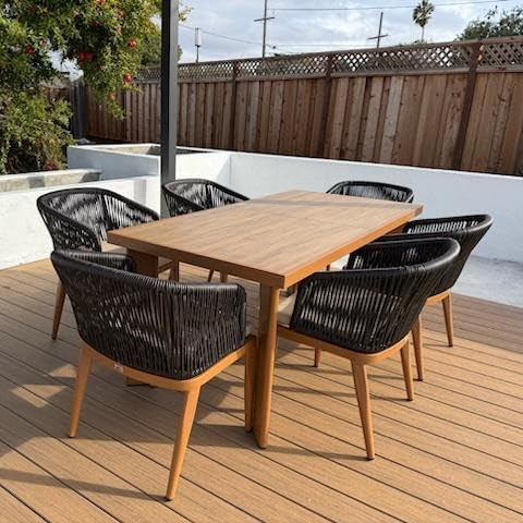 7 Pieces Outdoor Dining Set Patio Furniture Set Aluminum Wicker Rattan Patio Table and Chairs for Lawn Garden Porch Brown