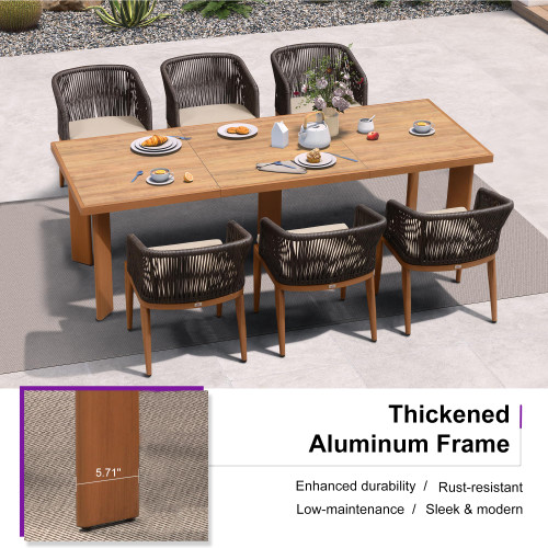 7 Pieces Outdoor Dining Set Patio Furniture Set Aluminum Wicker Rattan Patio Table and Chairs for Lawn Garden Porch Brown