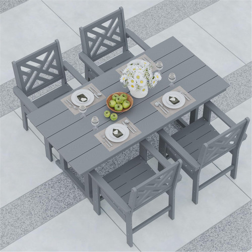 5-Piece Outdoor Dining Set, HDPE All-Weather Patio Table and Chairs Set for 4, Outdoor Patio Furniture Sets with Umbrella Hole for Outside, Deck, Backyard, Garden (Grey)