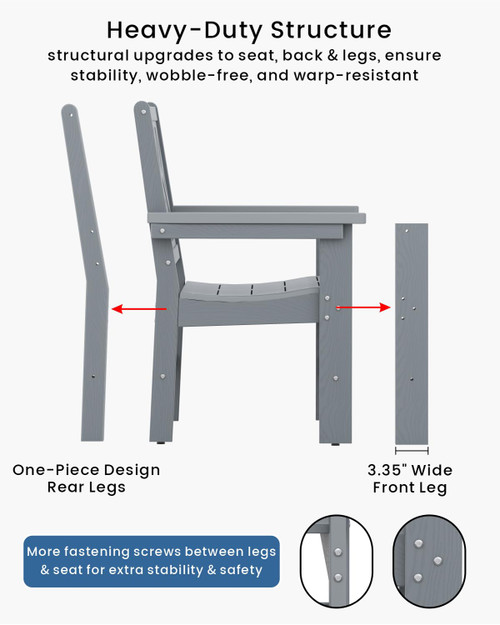 5-Piece Outdoor Dining Set, HDPE All-Weather Patio Table and Chairs Set for 4, Outdoor Patio Furniture Sets with Umbrella Hole for Outside, Deck, Backyard, Garden (Grey)