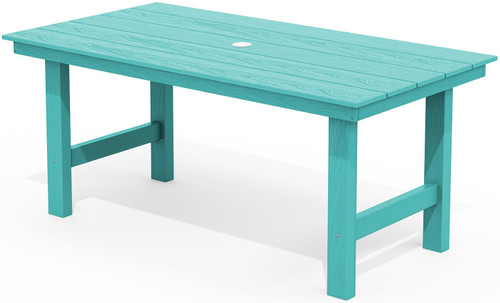 6-Person Outdoor Dining Table - 67" Rectangle HDPE Patio Table with Center Umbrella Hole, Weatherproof, Aruba