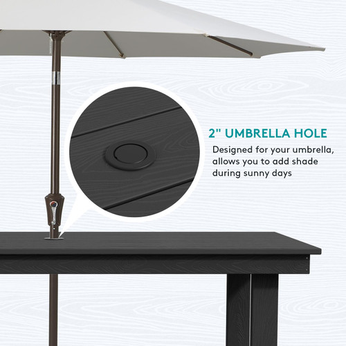 Patio Dining Table Sets 5-Piece, Outdoor HDPE Dining Furniture Set with Umbrella Hole Cut-Out Table and 4 Chairs, All Weather Dining Set for Lawn, Garden, Backyard, Poolside, Black