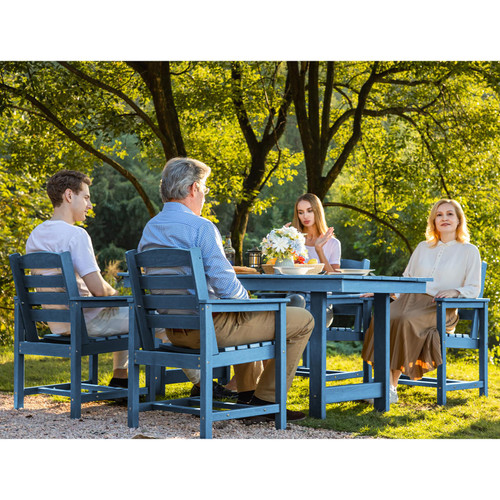 Table Set, Outdoor HDPE Dining Furniture with Umbrella Hole, All Weather for Lawn, Garden, Backyard, Poolside, Blue