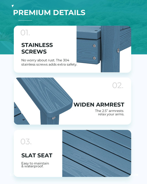 7-Piece Patio Dining Table Sets, Outdoor HDPE Dining Furniture Set with Umbrella Hole Cut-Out Table and 6 Chairs, Blue