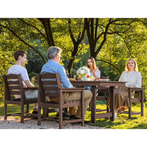 7-Piece Patio Dining Table Sets, Outdoor HDPE Dining Furniture Set with Umbrella Hole Cut-Out Table and 6 Chairs, All Weather Dining Set for Lawn, Garden, Backyard, Poolside, Coffee