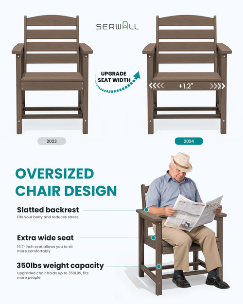 7-Piece Patio Dining Table Sets, Outdoor HDPE Dining Furniture Set with Umbrella Hole Cut-Out Table and 6 Chairs, All Weather Dining Set for Lawn, Garden, Backyard, Poolside, Coffee