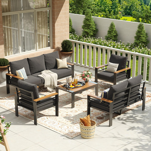 Aluminum Patio Furniture Set 7 Seats, Oversized Outdoor Sectional with Washable Thick Cushions, Coffee Table and Waterproof Cover, Patio Conversation Sets for Porch, Balcony, Deck