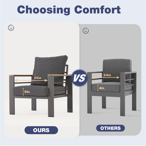 Aluminum Patio Furniture Set 2 Seats, Oversized Outdoor Sectional with Washable Thick Cushions, Coffee Table and Waterproof Cover, Patio Conversation Sets for Porch, Balcony, Deck