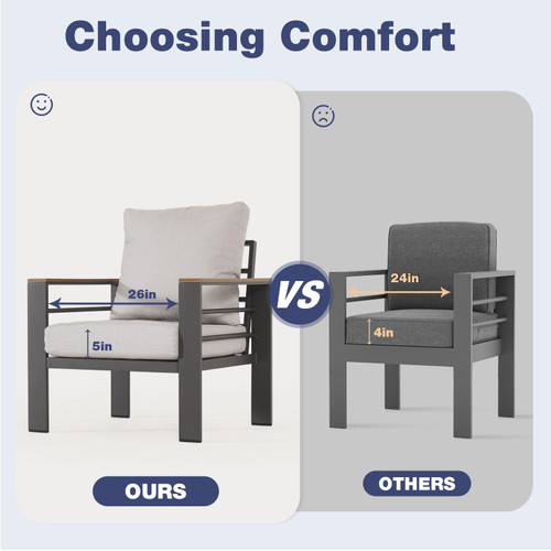 Aluminum Patio Furniture Set 5 Seats, Oversized Outdoor Sectional with Washable Thick Cushions, Coffee Table, Patio Conversation Sets for Porch, Balcony, Deck.