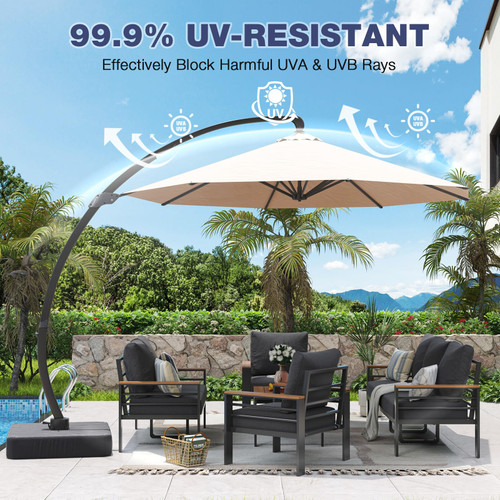 Aluminum Patio Furniture Set with Umbrella 7 Seats, Oversized Outdoor Sectional with Washable Thick Cushions, Coffee Table and Waterproof Cover, Patio Conversation Sets for Porch, Balcony, Deck