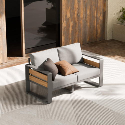 Outside Aluminum Lawn Furniture - 1 Pcs Loveseat, All-Weather Metal Modern Outdoor Loveseat Sofa with Washable Thick Cushion for Garden/Backyard/Porch, Grey