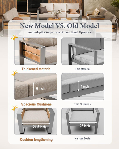 Outside Aluminum Lawn Furniture - 1 Pcs Loveseat, All-Weather Metal Modern Outdoor Loveseat Sofa with Washable Thick Cushion for Garden/Backyard/Porch, Grey