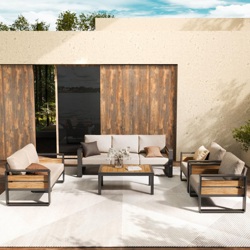 Outdoor Aluminum Patio Furniture - 1 Pcs 3-Seat, All-Weather Metal Modern Outside Sofa with Washable Thick Cushion for Garden/Backyard/Porch, Grey!