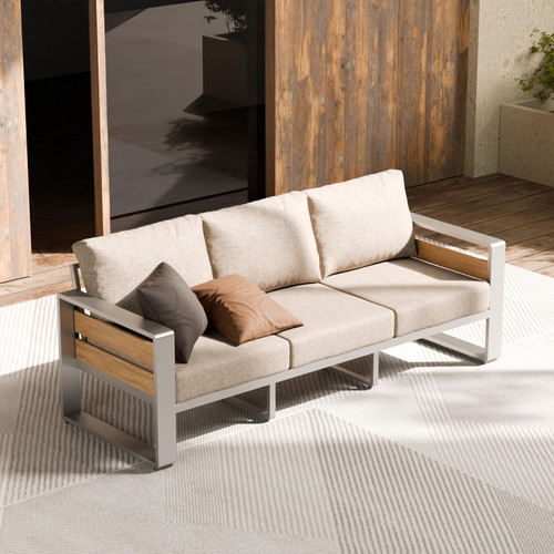 Outdoor Aluminum Patio Furniture - 1 Pcs 3-Seat, All-Weather Metal Modern Outside Sofa with Washable Thick Cushion for Garden/Backyard/Porch, Silver