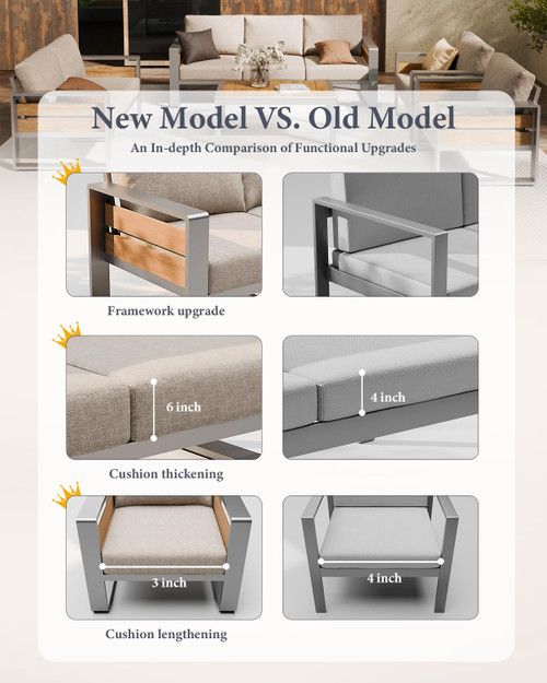 Aluminum Outdoor Patio Furniture - 1 Pcs 3-Seat and Coffee Table, All-Weather Metal Modern Outside Furniture with Washable Thick Cushion for Garden/Backyard/Porch, Silver!