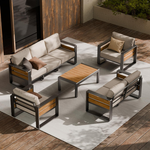 Aluminum Outdoor Patio Furniture - 1 Pcs 3-Seat and Coffee Table, All-Weather Metal Modern Outside Furniture with Washable Thick Cushion for Garden/Backyard/Porch, Grey