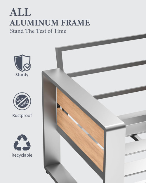 Outdoor Patio Conversation Sets, 4-Piece Aluminum Metal Outside Sectional Lawn Furniture with Coffee Table & Washable Thick Cushions,Seating Sofa for Garden/Backyard/Porch, Silver