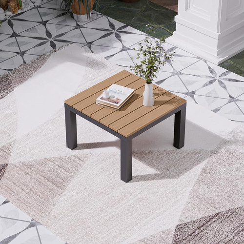 Aluminum Outdoor Patio Coffee Table, Metal Conversation Furniture with Wood-Look Table Top for Garden Backyard Porch