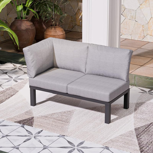 Aluminum Outdoor Patio Furniture Set, Movable Backrest Modular Sectional Sofa Set, Metal Conversation Set with 4-inch Thick Cushion for Garden Backyard Porch, Loveseat, Grey