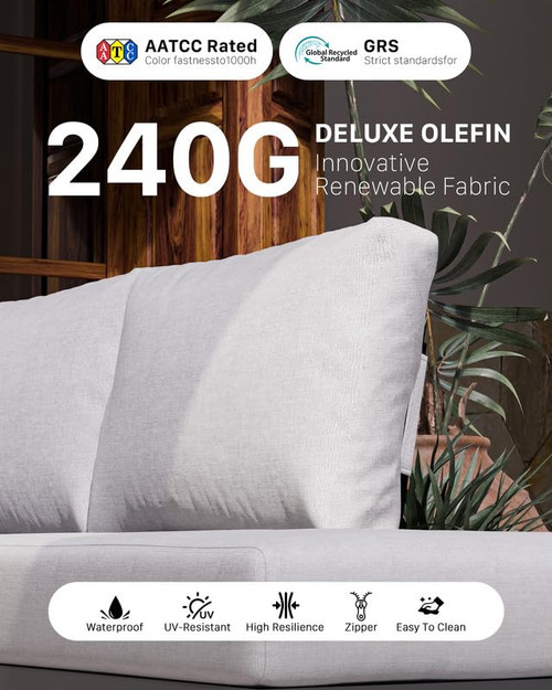 Aluminum Outdoor Patio Furniture Set, 5 Pieces Movable Backrest Modular Sectional Sofa Set, Metal Conversation Set with 4-inch Thick Cushion for Garden Backyard Porch, Grey