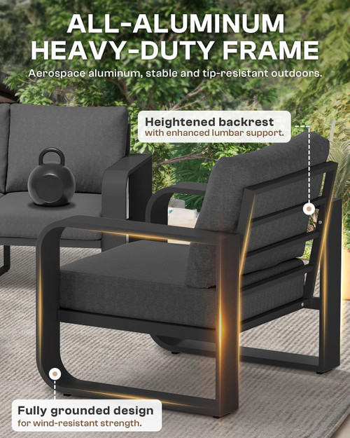 Aluminum Outdoor Patio Couch Loveseat, Oversized Patio Sofa with Widened Armrest & Ultra-Thick Cushions, Deep Seating Modern Patio Furniture for Backyard, Deck, Graphite