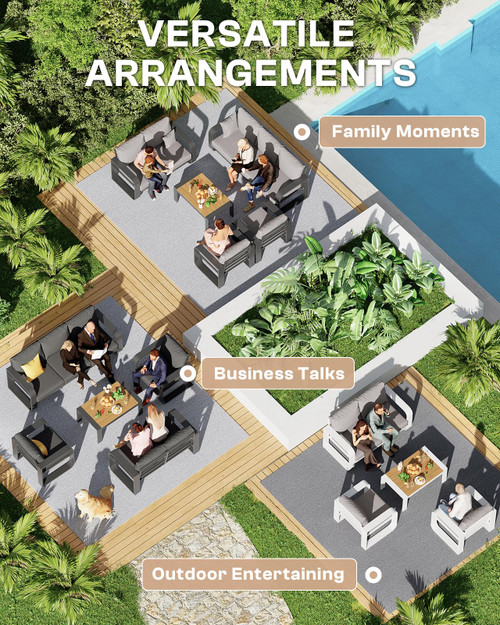 Aluminum Outdoor Patio Couch, 3 Seats Oversized Patio Sofa with Widened Armrest & Ultra-Thick Cushions, Deep Seating Modern Patio Furniture for Backyard, Deck, White