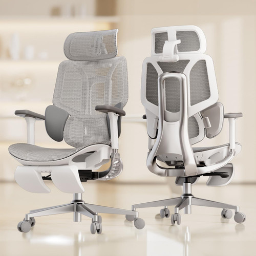 E3 Air Ergonomic Office Chair, Big and Tall Office Chair - with 3-Zone Dynamic Lumbar Support, 3D Adjustable Headrest, 4D Adjustable Armrests, Swivel, Grey(with Footrest)