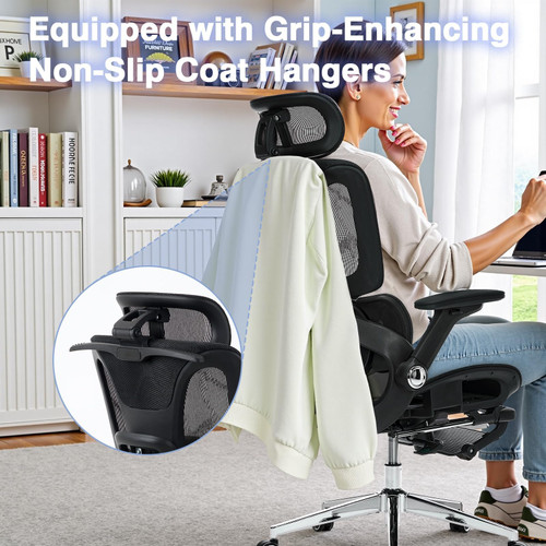 Office Chair with Footrest, High Back Desk Chair Computer Gaming Chairs with 4D Armrests, Adjustable 3-Zone Dynamic Lumbar Support, Ergonomic Mesh Chairs with Wheels, Black