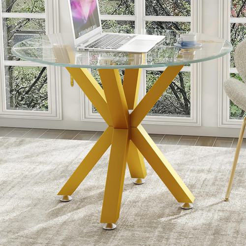 Table Base 28 Inch ,Heavy Duty Metal Dining Table Pedestal Base for Glass, Marble, and Wood Tops, Furniture Legs for Home,Kitchen,Office (Gold)