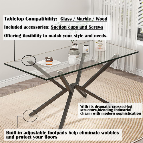 30 Inch Metal Table Base for Dining Room, Heavy Duty Table Legs for Glass, Marble, and Wood Tops, Furniture Legs for Home,Kitchen,Office (Black)
